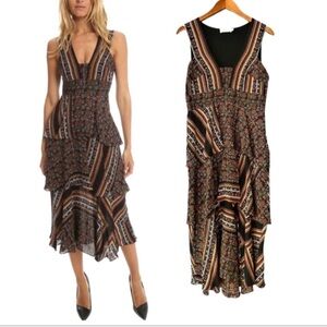 A.L.C. Midi Sleeveless Brown Silk Emperor Waist Dress Size 8